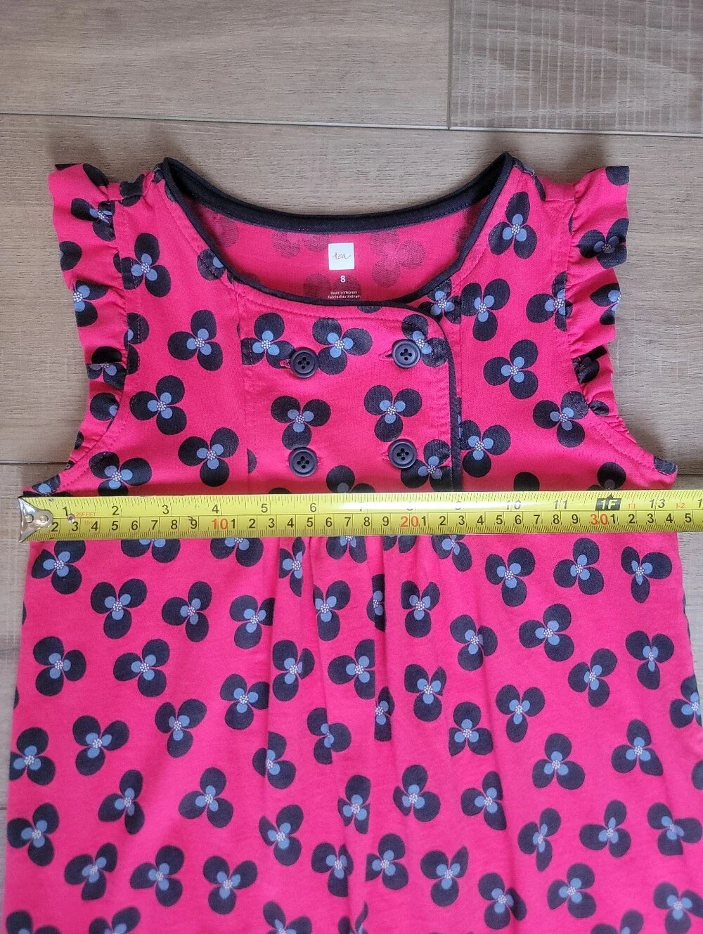 Tea Collection Girls Pink Blue Floral Cotton Double Breasted Ruffle Dress Size 8